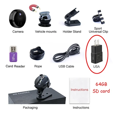 US-64GB HDQ15 мини камера 1080P Wifi IP Сетевая камера датчик инфракрасного ночного видения Спортивная камера Поддержка запись на карту tf видео автомобиль DV - Color: US-64GB