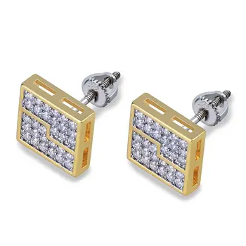 

DNSCHIC Europe and the United States hip hop square split earrings inlaid zircon men and women hipster earrings
