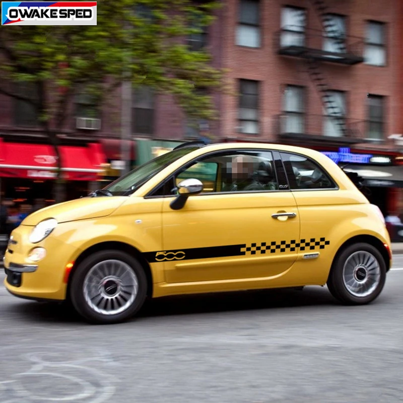 

Auto Side Skirt Stripes For-Fiat 500 Lattice Graphics Vinyl Decal Racing Styling Car Body Decor Sticker Exterior Accessories