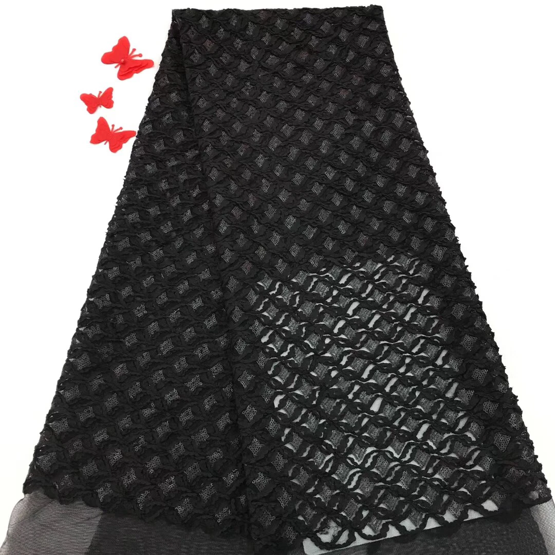 Черная кружевная ткань высокого качества дешевая африканская французская Сетка кружевная вышитая Тюль кружевная ткань для нигерийской свадьбы RF28531
