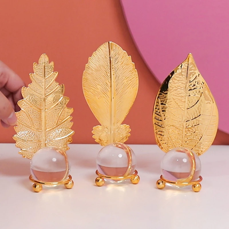 Luxury Iron Crystal Ball Golden Leaf Ornaments 6