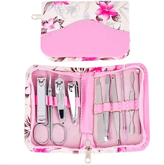 Zipper box nail clippers set nail tools carbon steel 10pcs/set - Цвет: style 1