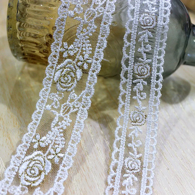 

Lace Trim 10 Yard Ivory Gold Gauze Tulle Mesh Wavy Embroidery Ribbon Tapes Dress Clothing Sewing Fabric M4F119