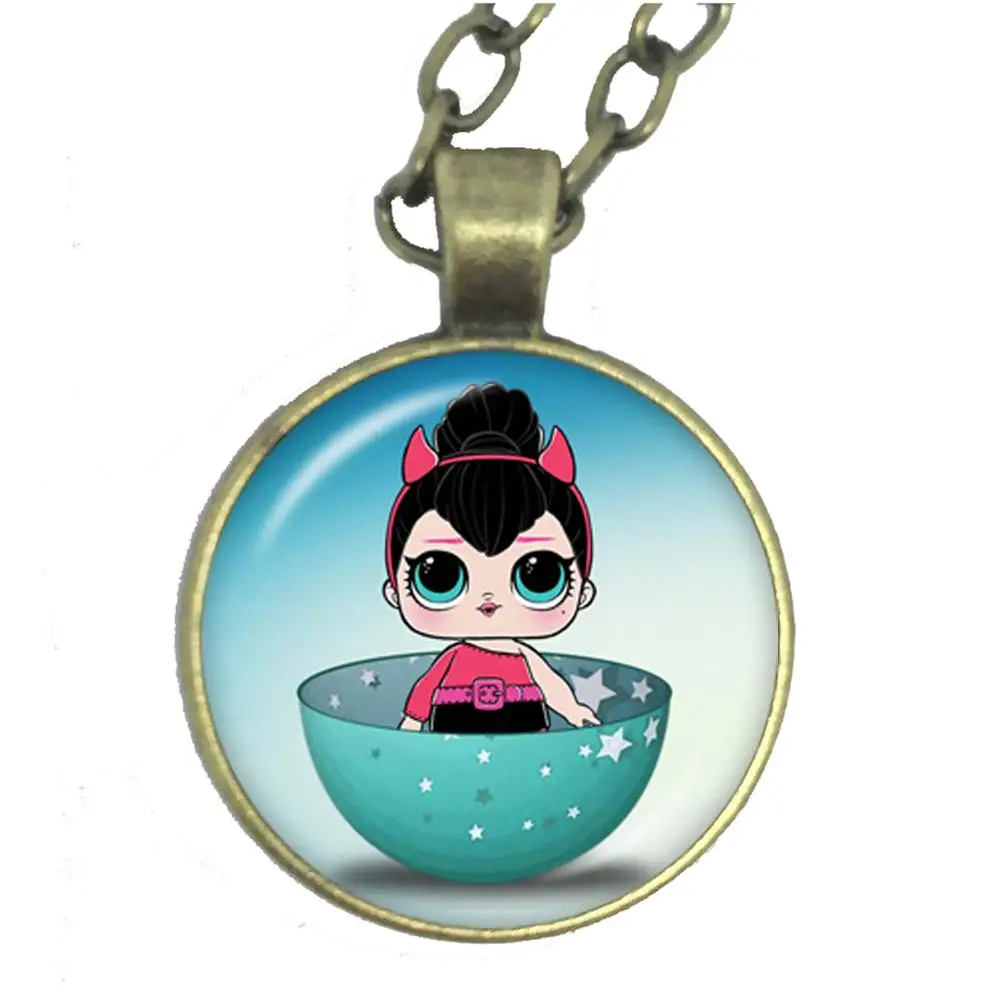 

Elaborately made bronze, alloy necklace, lollipop doll 25mm glass pendant sweater chain, best birthday gift for children