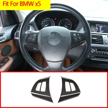 

Car Accessories 2Pcs Carbon Fiber ABS Car Steering Wheel Button Decorative Frame Cover Trim For BMW X5 E70 2008-2013