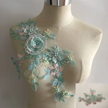

High Quality Embroidery 3D Flower ABS Pearl Lace Collar DIY Sewing Tulle Fabric Decoration Ladies Dress Decal Accessories