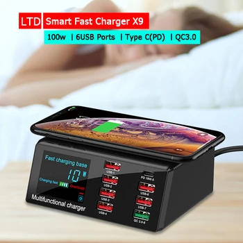 

100w Fast Charger For Android IOS Smartphone Fast Charging 6 USB Ports Type C PD QC 3.0 With Digital LED Display Fast Charger