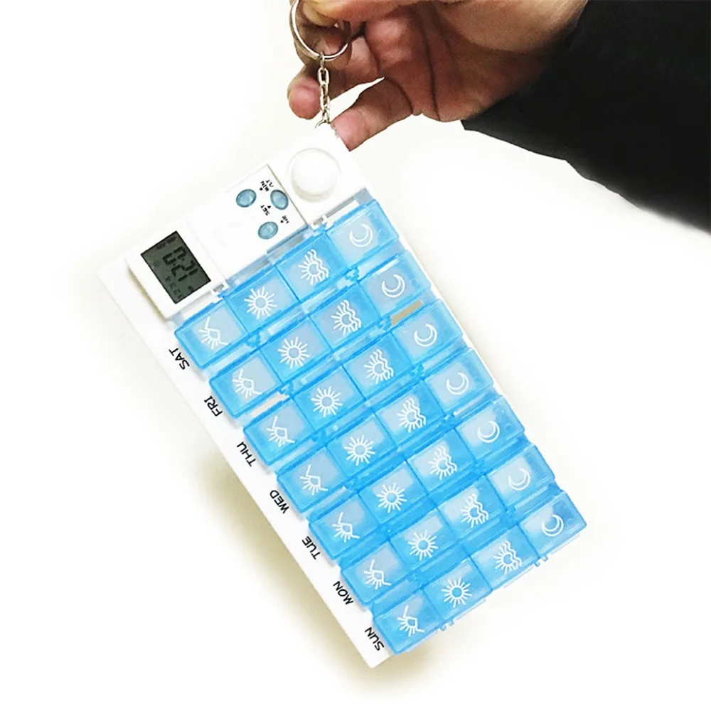 28 grids weekly 7 days medicine pill box LED pill box organizer timer reminder s Tablets storage alarm dispenser clock