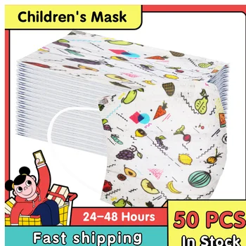 

Fast Shipping 50PCS Children Fruit Paradise Printing Mask Disposable Face Mask Industrial 3Ply Ear Loop Facemask For Kid Cartoon