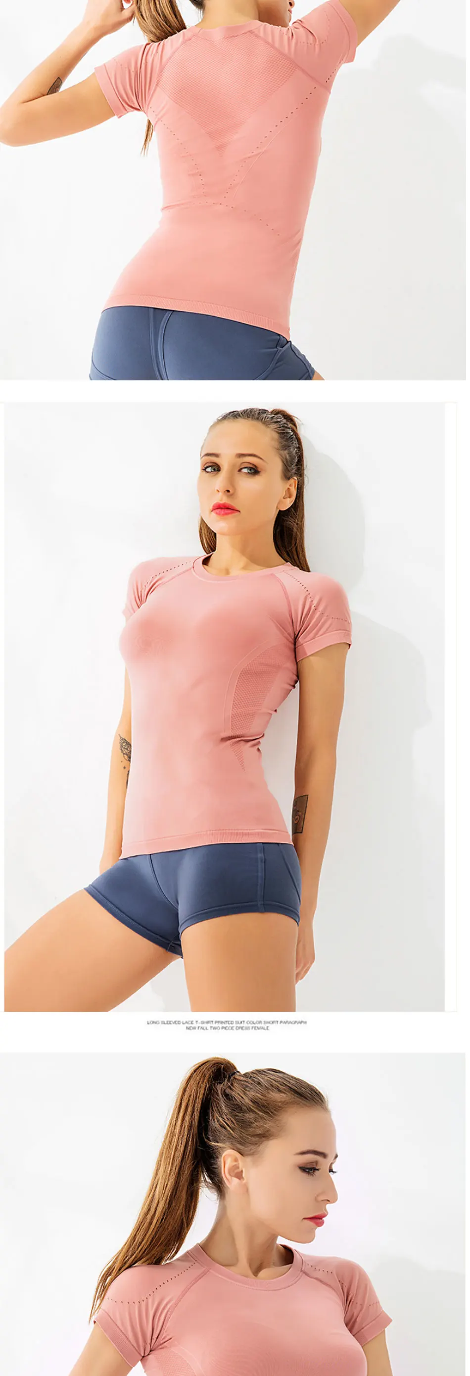 New Women Workout Shirts Yoga Tops Activewear Round-Neck T-Shirts Running Fitness Sports Short Sleeve Tees Loose Top Tshirt