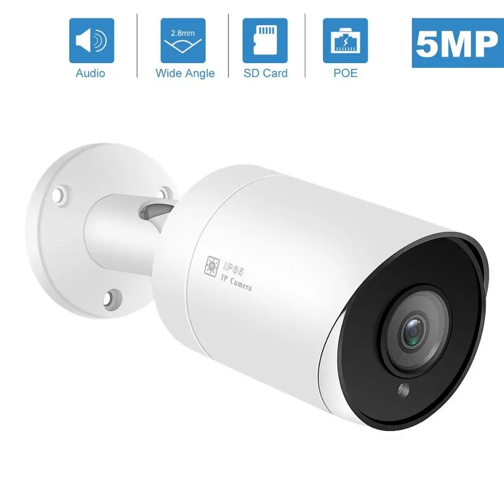 Najtaniej Kompatybilny Hikvision 5MP IP kamera poe na świeżym powietrzu H.265 kamera bezpieczeństwa typu bullet 2.8mm 30M IR ONVIF, gniazdo SD, Audio, FTP, NFS, RTSP