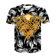 Camiseta de verano 2020, Camiseta con estampado digital 3D para hombre/mujer, camiseta vintage de lujo con estampado floral de la marca Golden flower