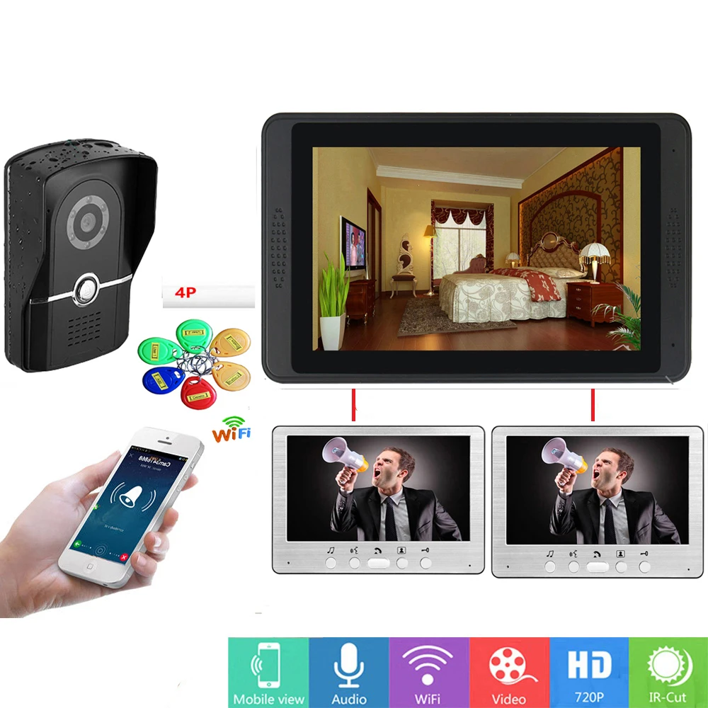#*Cheap SmartYIBA Wifi Doorbell 3 Monitors Families Villa Door Entry System WIFI Video Doorphone Monitor Intercom RFID Video Door Phone
