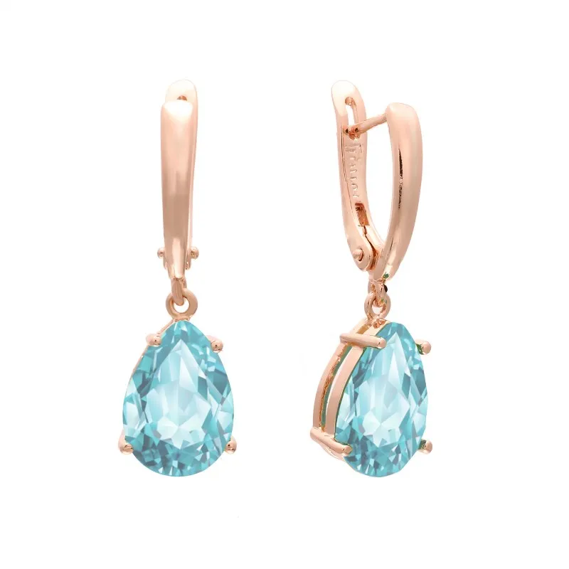 

Women Drop Earrings Trendy 585 Rose Gold Color Jewelry 2019 New Fashion Design Earring Blue Cubic Zircon Earring Gift