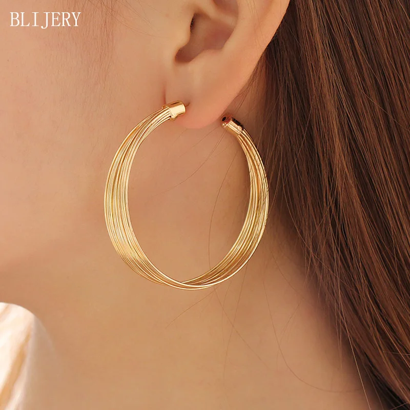 

BLIJERY New Gold Color Statement Hoop Earrings for Women Brincos Punk Jewelry Multilayer Circle Earrings Boucles d'oreilles