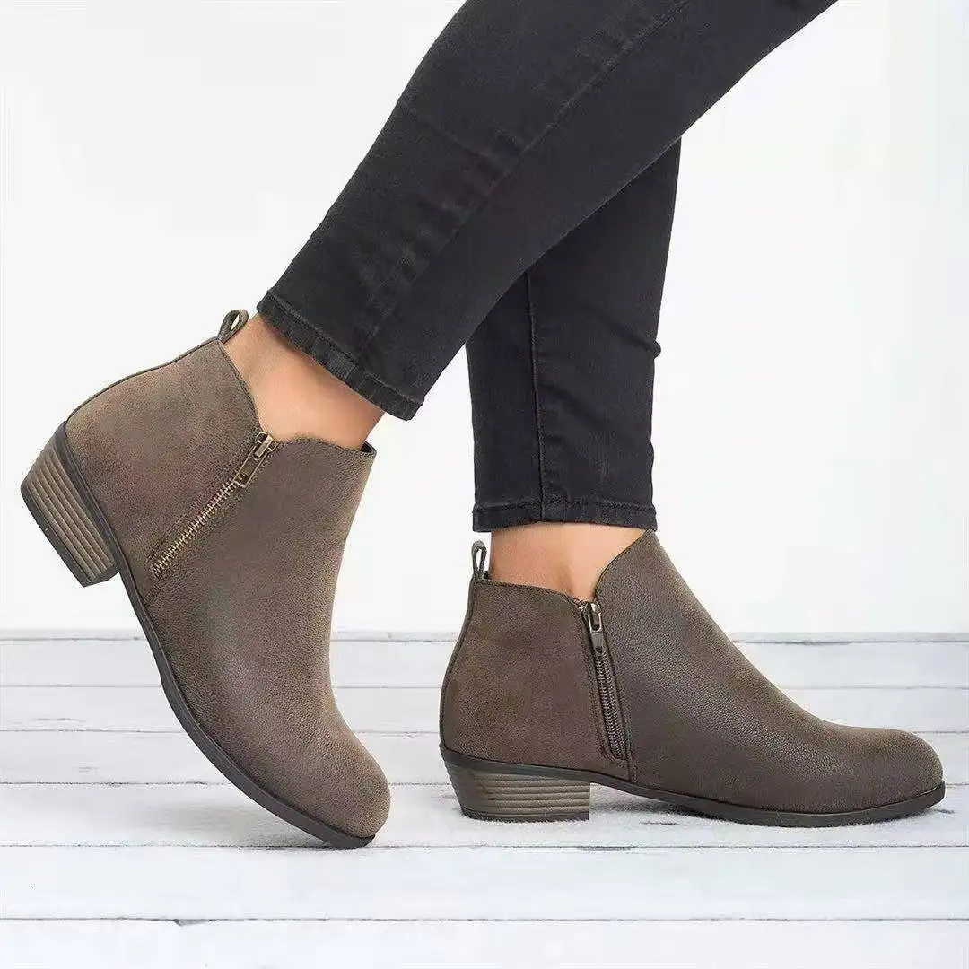 

Women Autumn Winter Boots Ponited Toe Shoes Booties Buckle Strap Square Heel Single Shoes Wedges Outdoor Warm Shoes