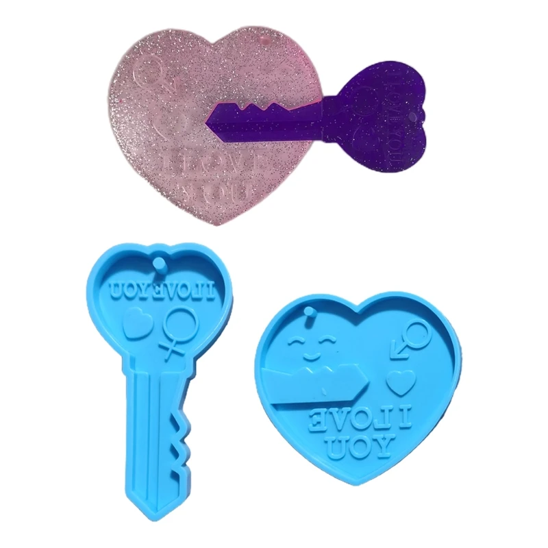 2 Pcs Lovers Heart and Lock Shape Phone Chain Epoxy Resin Mold Keychain Silicone Mould DIY Crafts Jewelry Pendant Casting 13MD | Украшения