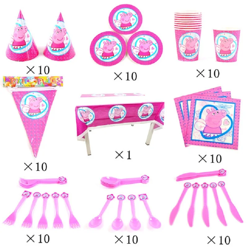 

Peppa Pig Birthday Party Decoration Toys Set Cups and plate pennants Dining Lunch Action Figure model Child Gift