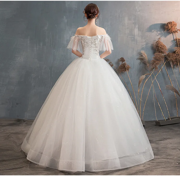 White Wedding Dresses Appliques Ruffle Sleeve Ball Gown Beaded Embroidery Tulle Elegant Wedding Gowns For Bride Robe De Mariage