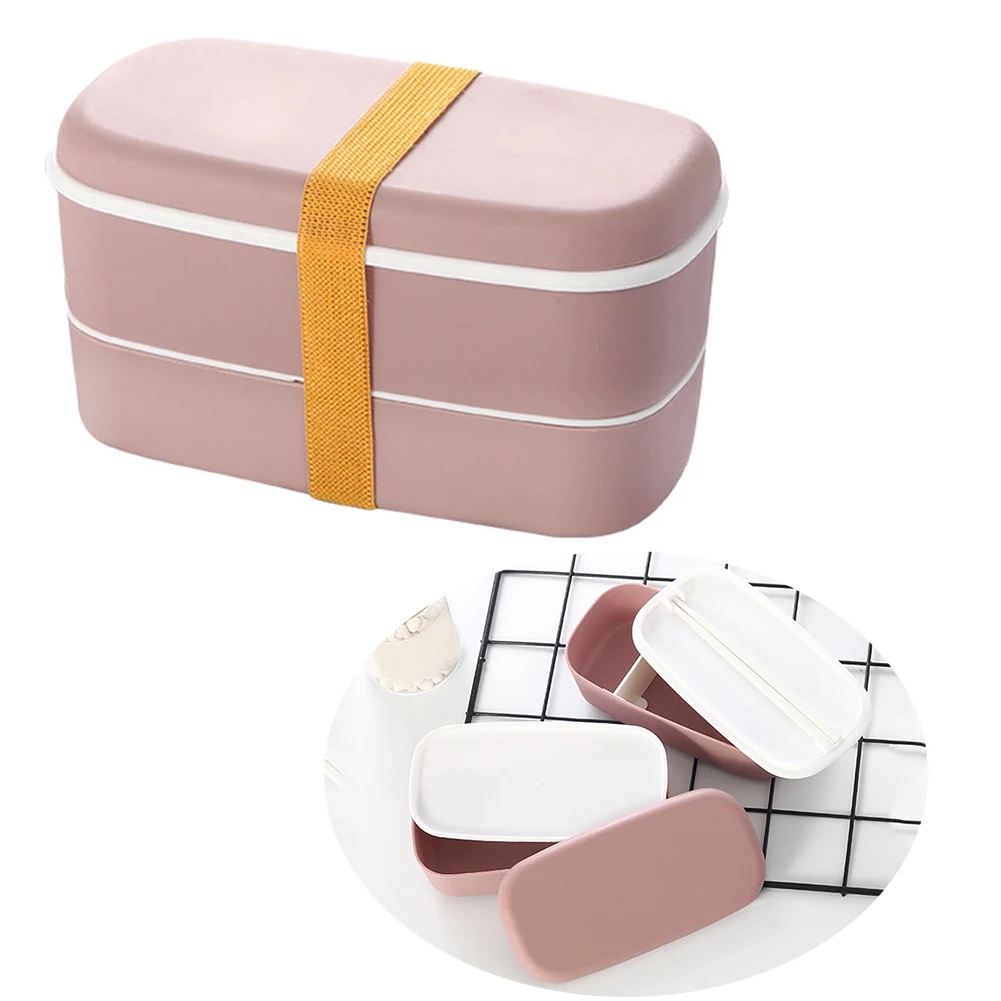 Bento Box для детей и взрослых, многоразовая коробка для хранения продуктов питания, портативная Съемная двухслойная Изолированная с столовыми приборами, японский стиль, школьная работа