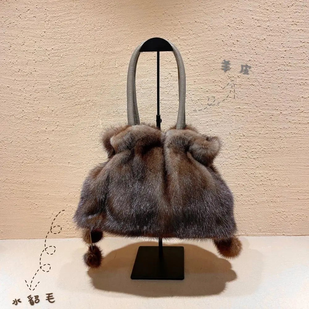 Новая высококачественная кожа модная универсальная плюшевая сумка-мешок из меха