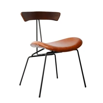 

Industrial style Nordic light luxury designer leisure chair solid wood LOFT retro iron art PU leather dining chair "tree squeak"