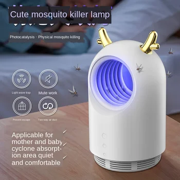 

2020 New Antlers Modeling Photocatalyst Mosquito Lamp Mute Suction LED360 Degree Light Trapping Mosquito Pink, White 169