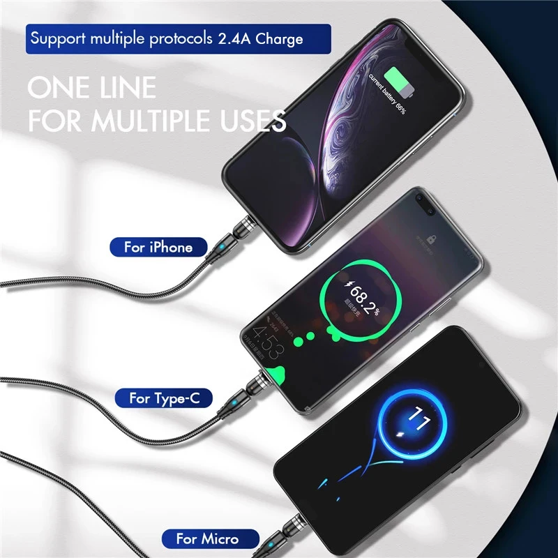 USLION 540 stopni Roating kabel magnetyczny Micro USB typ C kabel telefoniczny dla iPhone11 Pro XS Max Samsung Xiaomi kabel USB przewód 4 USLION 540 stopni Roating kabel magnetyczny Micro USB typ C kabel telefoniczny dla iPhone11 Pro XS Max Samsung Xiaomi kabel USB przewód 4