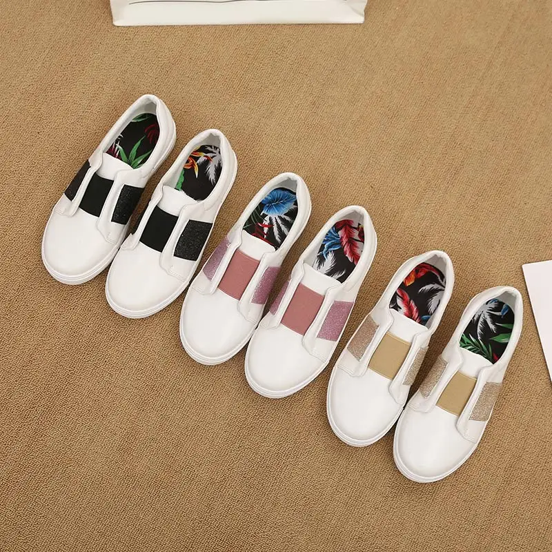 MCCKLE Bling Slip On Shoes Woman Flats Autumn Vulcanized Ladies Platform Comfortable Casual White Shoes Female Fashion Plus Size