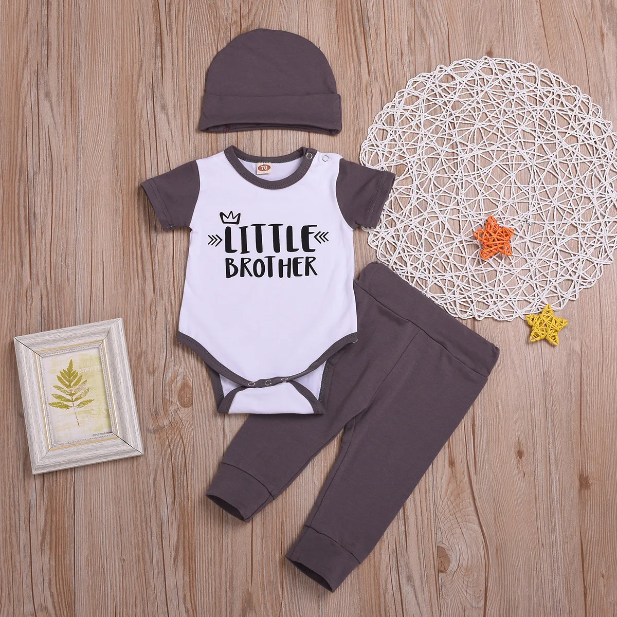 

INS AliExpress Hot Sales Europe And America Childrenswear Infant Lettered Little Brother Three-piece Set-