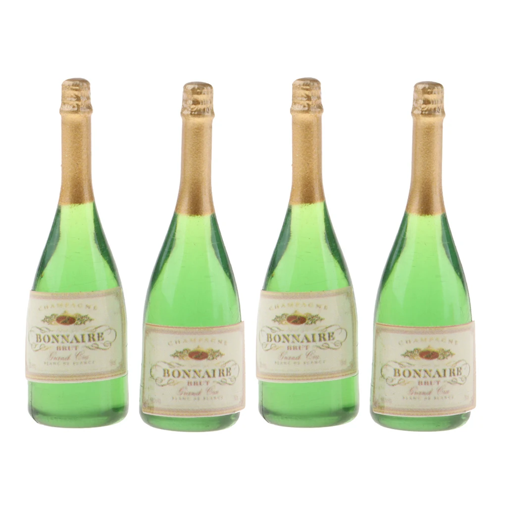 Set of 4 Champagne Bottles 1:12 Mini Ornaments for Dolls House 3