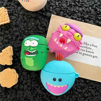 

Bluetooth Headset Case for Apple Airpods 2 1 Case Wireless Charging Box Cover 3D Cute Cartoon Rick and Morty Soft Silicone