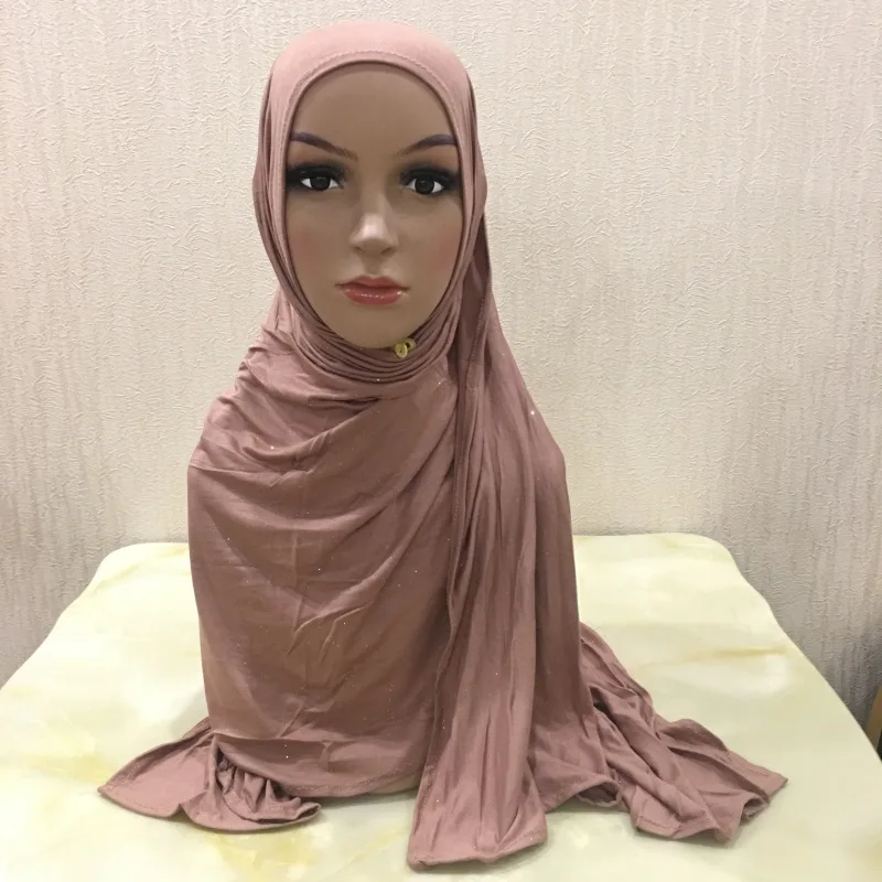 Может Палочки Цвета длинный шарф для мусульманки 170*70 см блеск Джерси-шарф