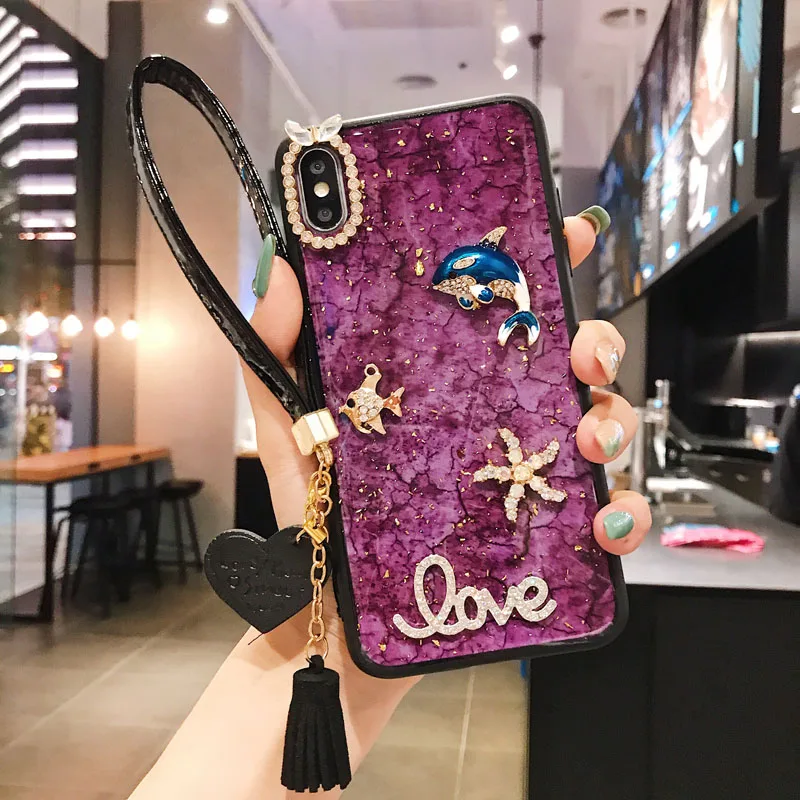 Модный эпоксидный чехол для телефона со шнуром для iphone MAX XS XR 6 7 8 plus X Алмазный блестящий чехол для телефона s