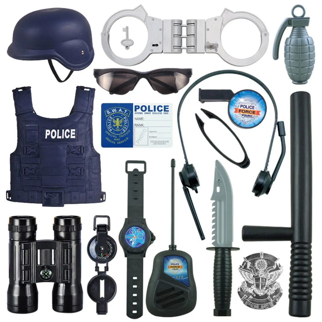 

Surwish 16Pcs Children Pretend Play Police Officer Props Police Role Play Kit Cop Toy Set Handcuffs Child Police Costume Game