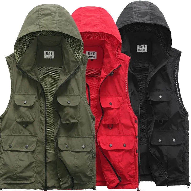 

New Offer! Outdoor Sports Vests Breathable Quick Dry Hooded Vest For Fishing High Quality Solid Multi-Pocket Hunting Vests M-XXL