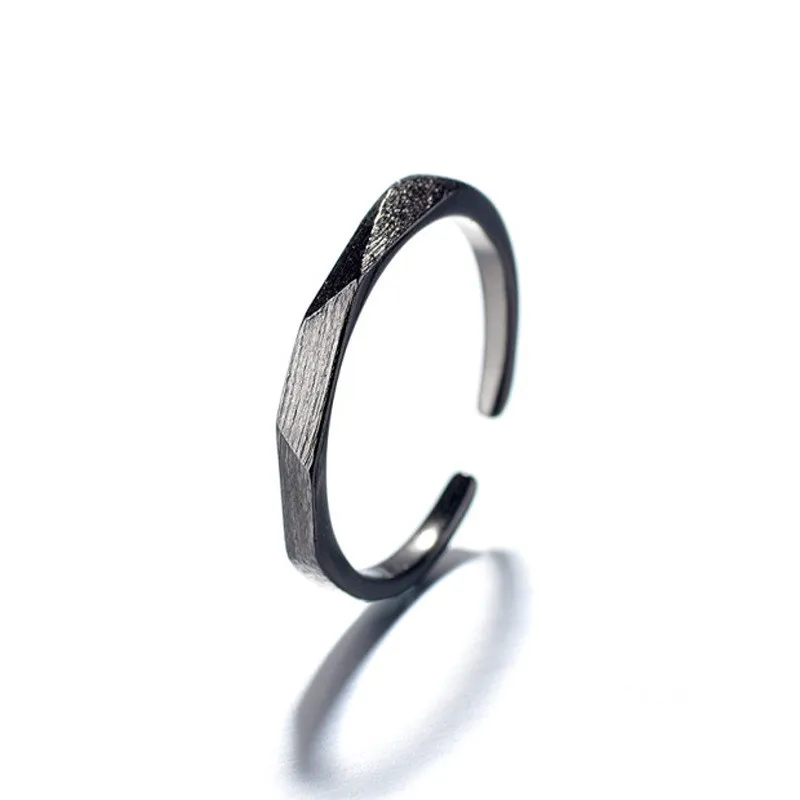 1 шт., новое минималистичное геометрическое Открытое кольцо из сплава с ромбовидным узором для женщин и мужчин, парные трендовые серебристые, черные матовые кольца, бижутерия R185