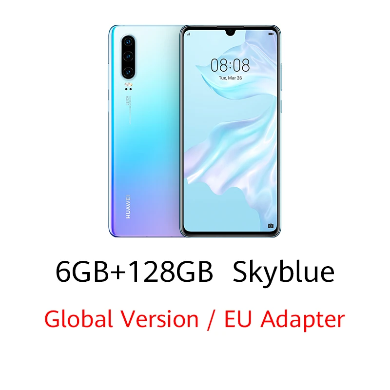 6G 128G Skyblueada Huawei P30 с глобальной версией, 6 ГБ, 128 ГБ, Kirin 980, смартфон с 30x цифровым зумом, четырехъёмная камера 6,1 дюйма, полноэкранный OLED, NFC, 3650 мАч - Цвет: 6G 128G Skyblueada