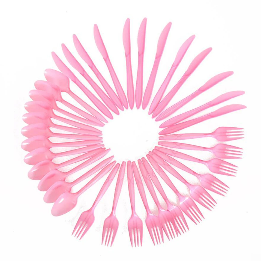 36 Pieces Unicorn Disposable Party Tableware Set Pink Plastic Forks Spoons Knifes for Birthday Party BBQ Supplies