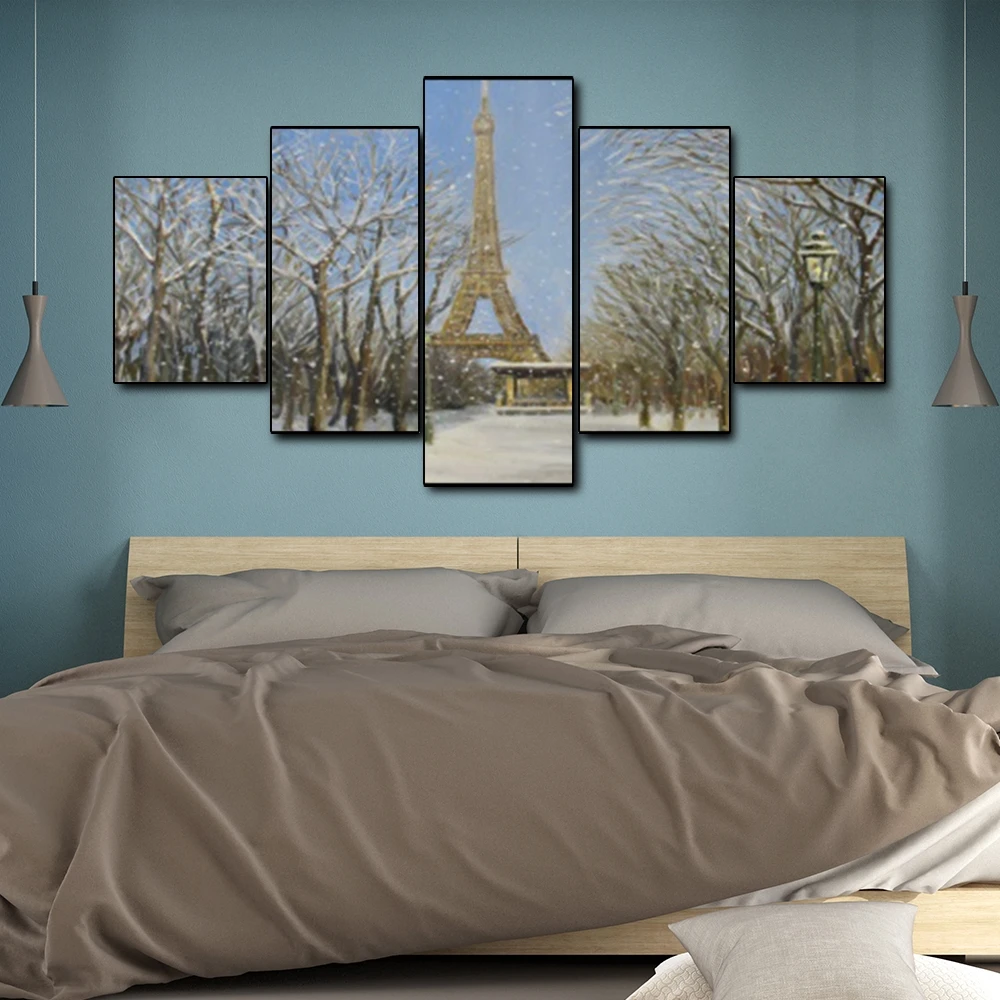 Canvas Art Oil Painting Eiffel-tower winter landscape Art Poster Picture Wall Decor Modern Home Decoration For Living room Canvas Art Oil Painting Eiffel-tower winter landscape Art Poster Picture Wall Decor Modern Home Decoration For Living room