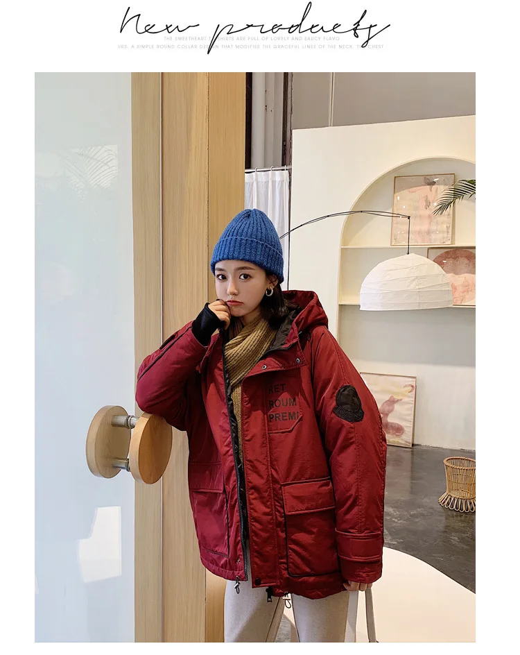 New Style down Jacket Cotton-padded Clothes Women's Large Size Casual BF Style Korean-style INS Workwear Coat Hooded Cotton-padd