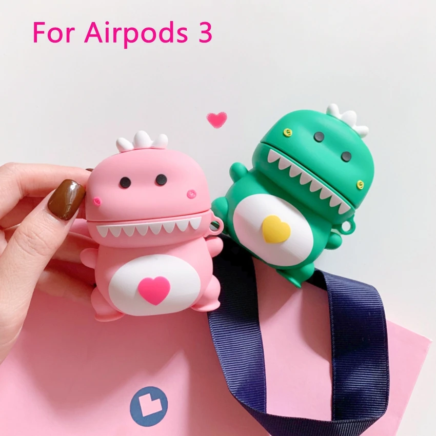 Мягкий силиконовый чехол для наушников с милым рисунком динозавра Apple Airpods 3