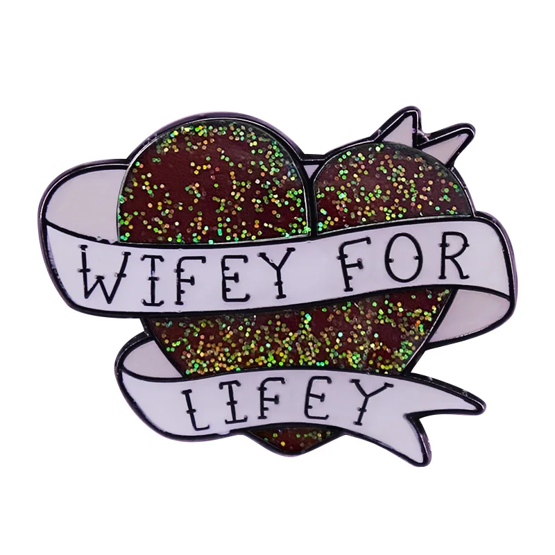Wifey For Lifey Enamel Pin Enchanting Rock Roll Tattoo Heart Badge Wife Flair Brooch Gift idea for her, best friend or wedding!