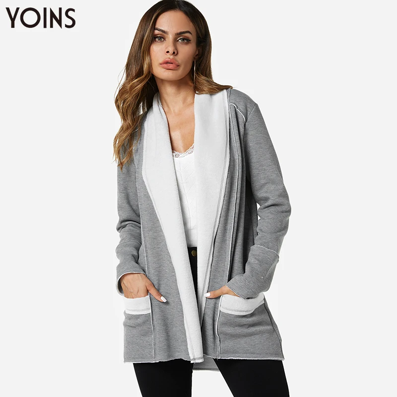 

YONIS 2019 Autumn Winter Spring Women Jackets Coats Pockets Long Sleeves Loose Elegant Overcoat Casual Work Plus Size Female