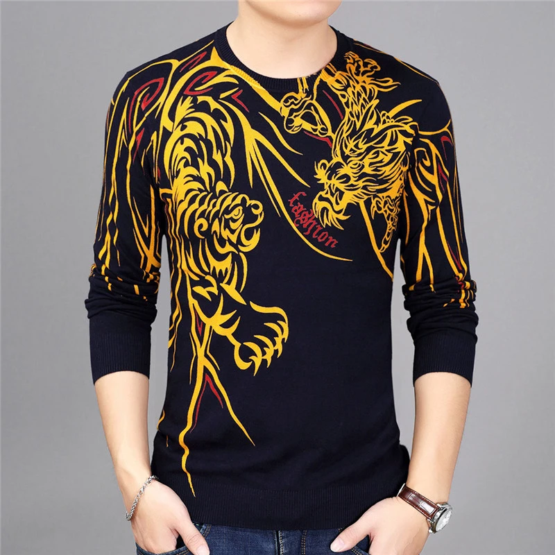 

Erkek Kazak Slim Fit Pull Homme Pull Homme Hiver Sweater Men Chompas Hombre 2020 Spring New Fashion Print Sweater Mens Pullover