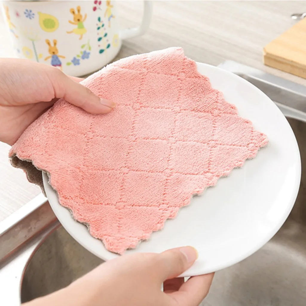 4PC Kitchen Towel Cleaning Cloth Nonstick Oil Coral Velvet Hanging Hand Towels Dishclout Washing Windows Car Floor Home Clean 8P