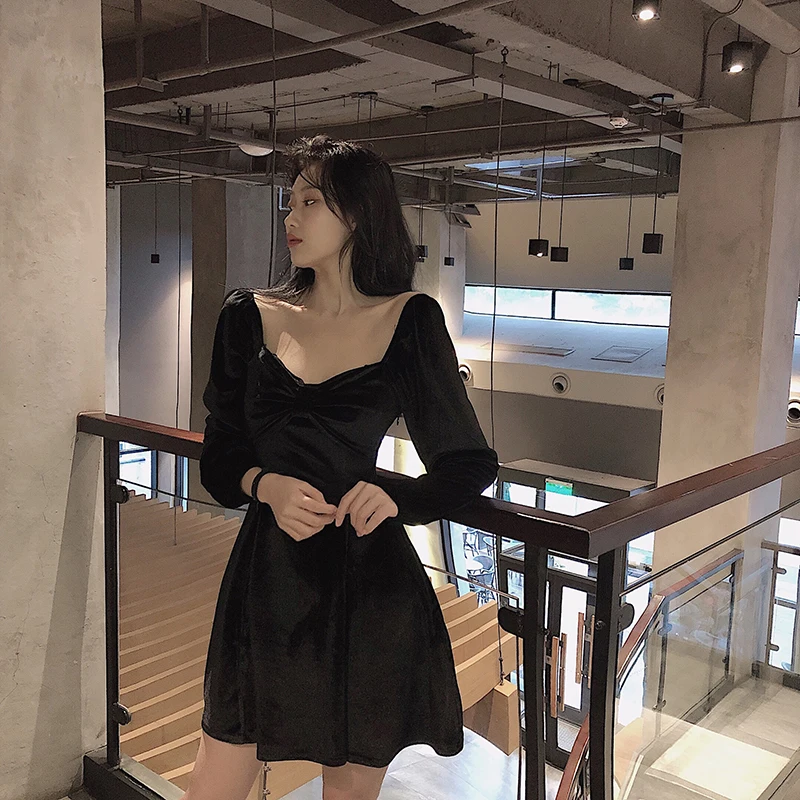 Милое стильное бархатное платье для женщин; Женская мода; vestidos de fiesta; красные мини-платья в Корейском стиле; Дизайнерский Модный бренд ulzzang
