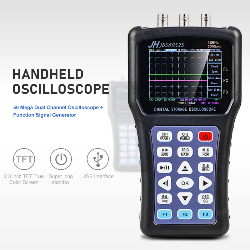 Jinhan Портативный Ручной осциллограф JDS6052S цифровой Storagesignal функция генератор 2CH 50 м