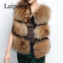 Новинка, женский короткий жилет из натурального меха енота, зимний жилет с пуговицами