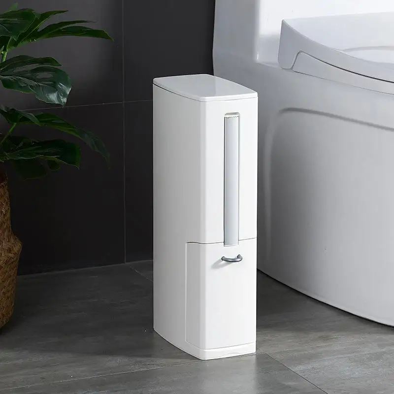 6L Narrow Plastic Trash Can Set with Toilet Brush Bathroom Waste Bin Dustbin Trash Cans Garbage Bucket Garbage Bag
